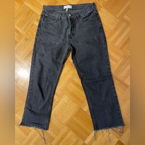 Mango high rise straight crop black faded jeans. Size 4